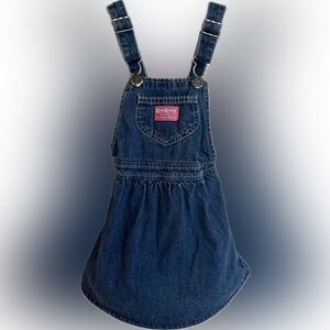 Vintage OshKosh B'gosh Dark Wash Skirtall Pinafore Made in USA Pink Label 4T